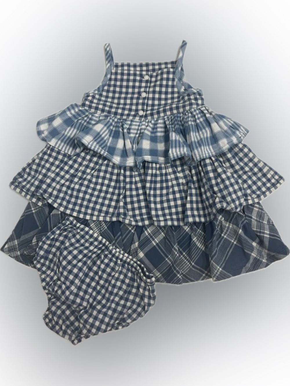 Polo by Ralph Lauren Blue and White Gingham Tiered Dress